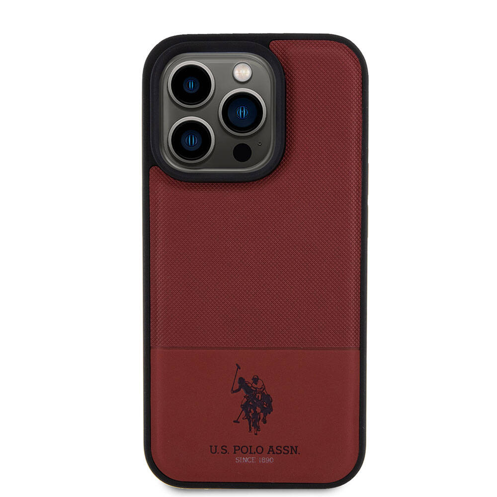 Apple iPhone 15 Pro Kılıf U.S. Polo Assn. Orjinal Lisanslı Suni Deri Arka Yüzey Baskı Logolu Örgü Desenli Kapak Siyah