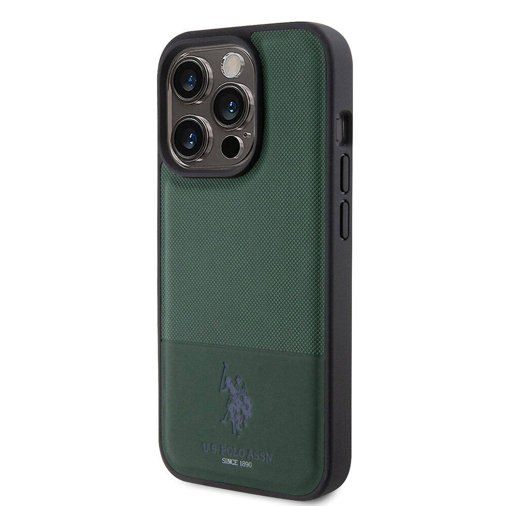 Apple iPhone 15 Pro Kılıf U.S. Polo Assn. Orjinal Lisanslı Suni Deri Arka Yüzey Baskı Logolu Örgü Desenli Kapak Siyah