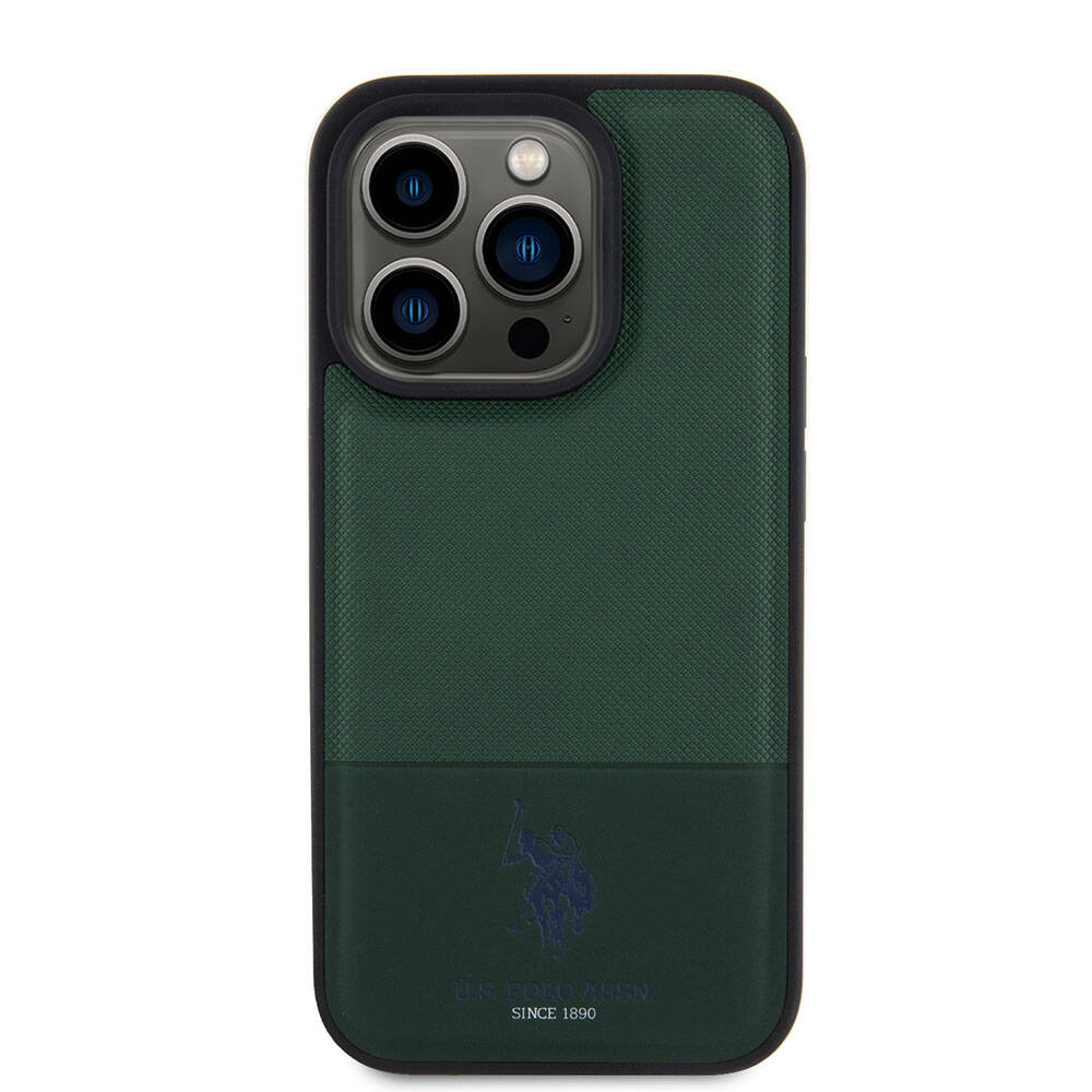 Apple iPhone 15 Pro Kılıf U.S. Polo Assn. Orjinal Lisanslı Suni Deri Arka Yüzey Baskı Logolu Örgü Desenli Kapak Siyah