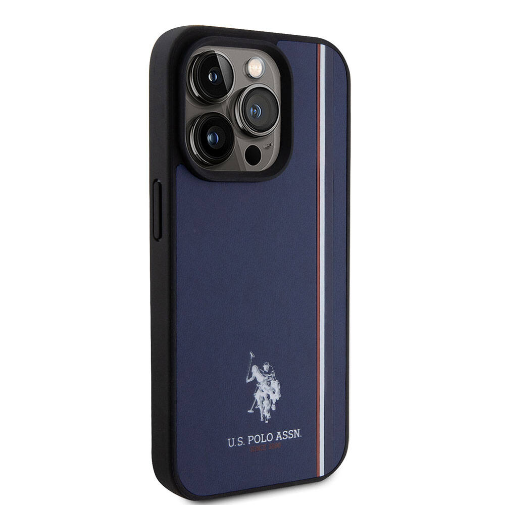 Apple iPhone 15 Pro Kılıf U.S. Polo Assn. Orjinal Lisanslı Üç Renk Şerit Tasarımlı Baskı Logolu Kapak Beyaz