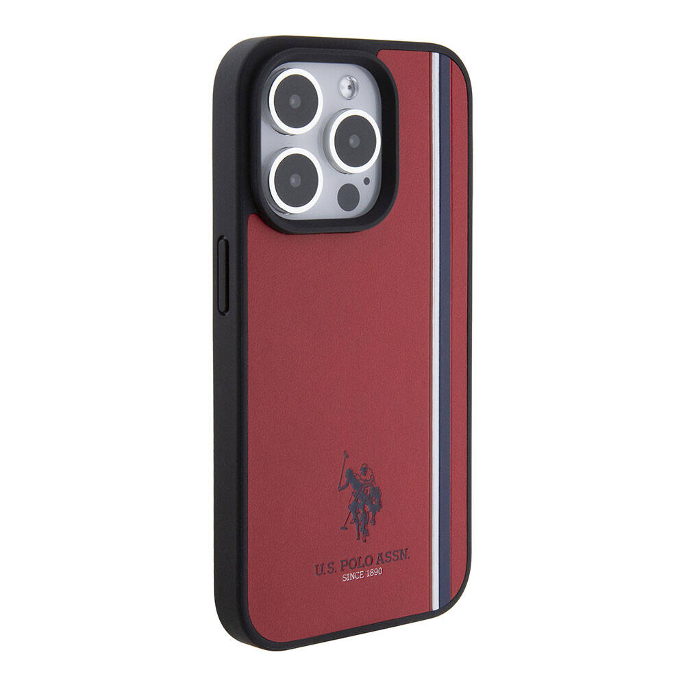 Apple iPhone 15 Pro Kılıf U.S. Polo Assn. Orjinal Lisanslı Üç Renk Şerit Tasarımlı Baskı Logolu Kapak Beyaz