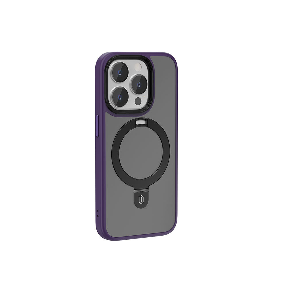 Apple iPhone 15 Pro Max Kılıf Wiwu ZMM-010 M-safe Şarj Özellikli Mat Arka Yüzey Standlı Kapak Mor