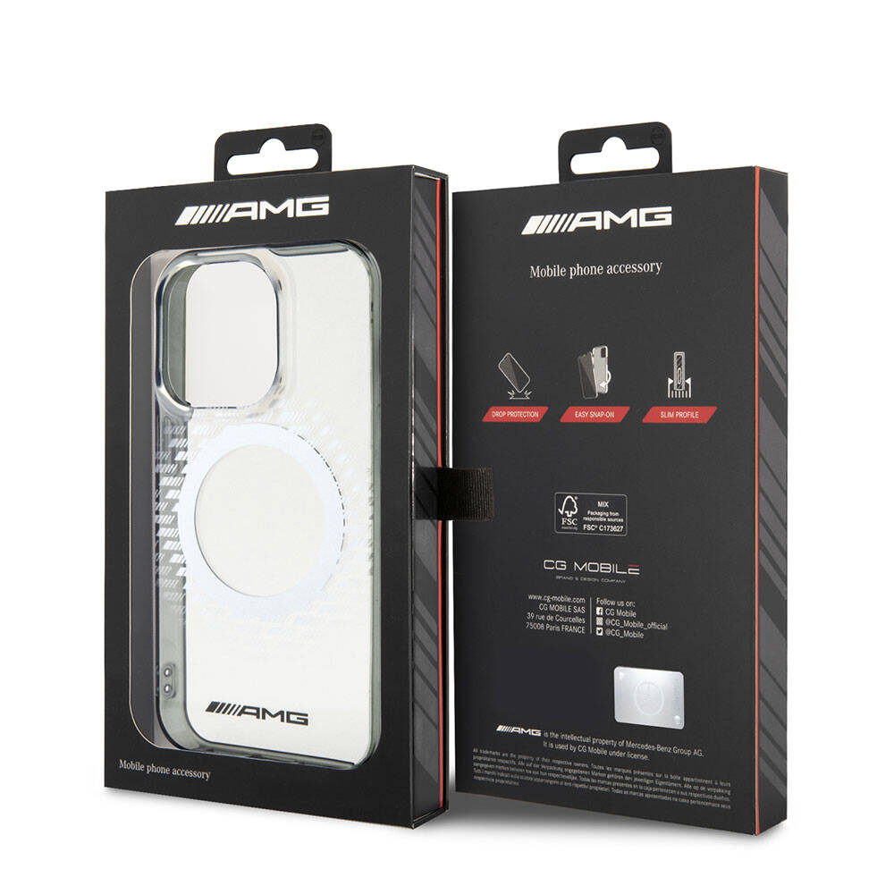 Apple iPhone 15 Pro Max Kılıf AMG Orjinal Lisanslı M-safe Şarj Özellikli Eşkenar Dörtgen Desenli Transparan Kapak Kırmızı