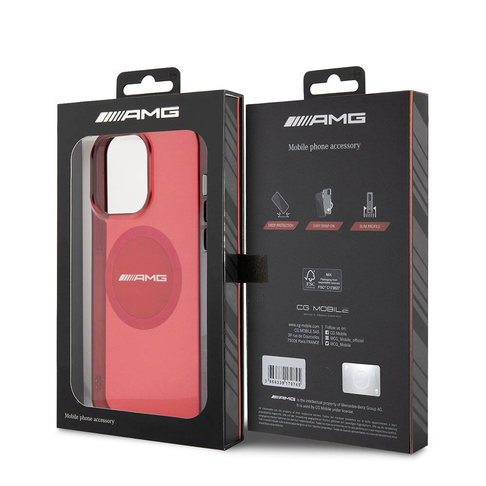 Apple iPhone 15 Pro Max Kılıf AMG Orjinal Lisanslı M-safe Şarj Özellikli Transparan Timeless Kapak Kırmızı