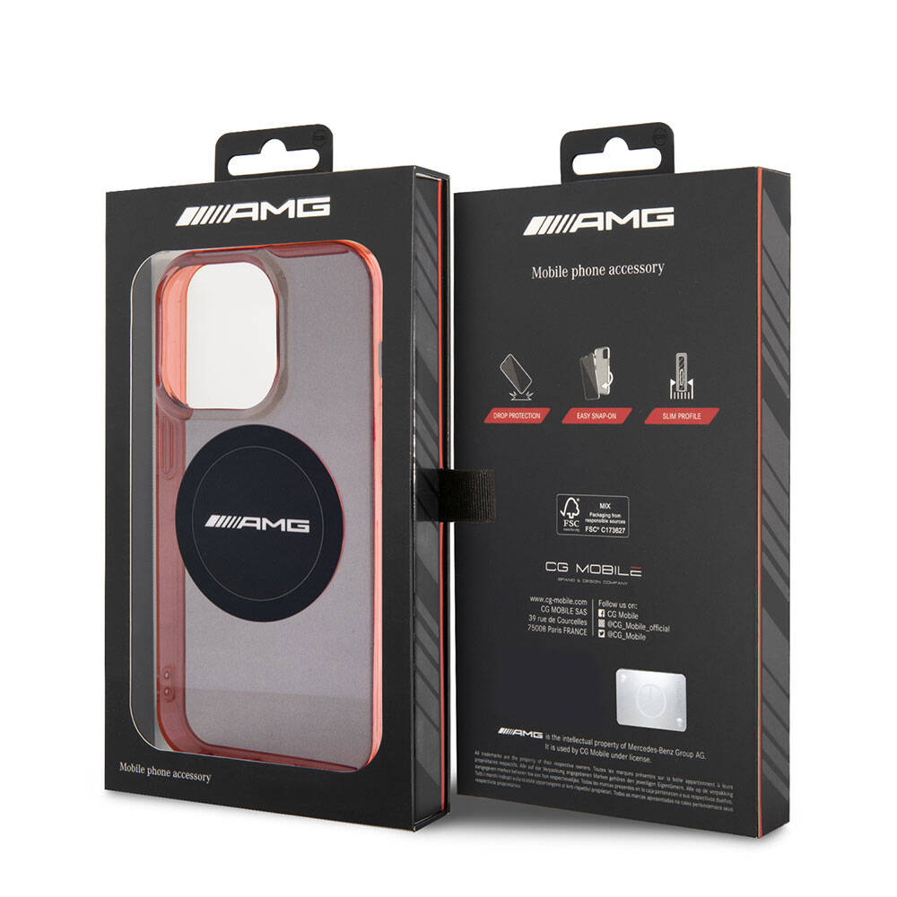 Apple iPhone 15 Pro Max Kılıf AMG Orjinal Lisanslı M-safe Şarj Özellikli Transparan Timeless Kapak Kırmızı