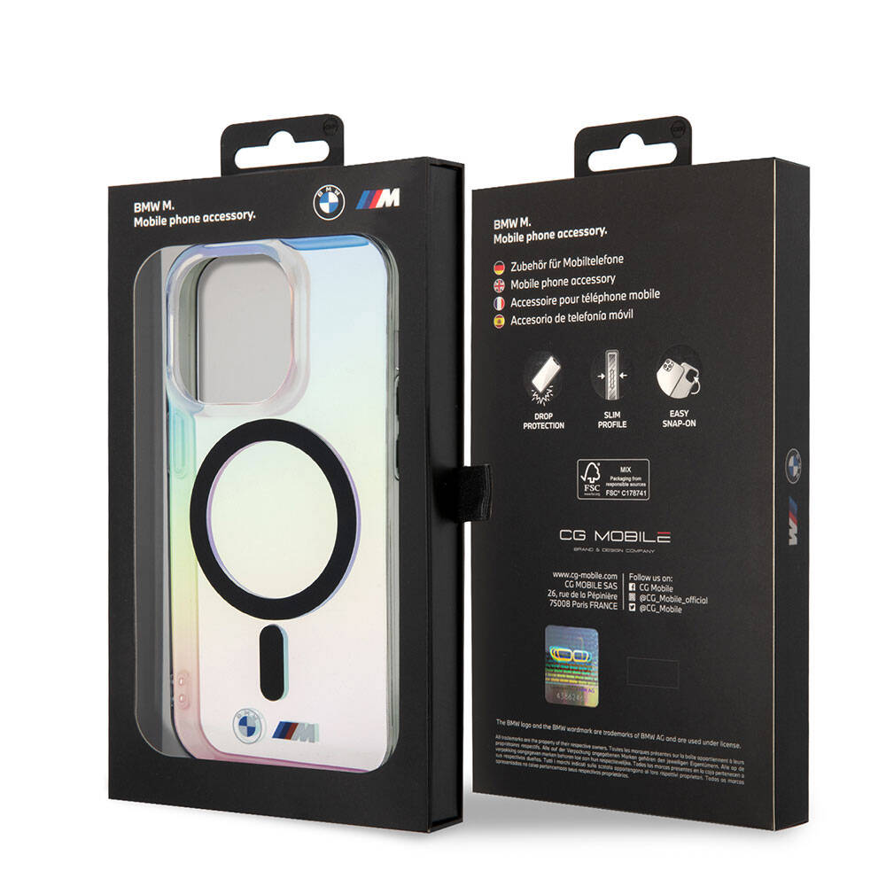 Apple iPhone 15 Pro Max Kılıf BMW M-safe Şarj Özellikli Transparan Renk Geçişli Iridescent Orjinal Lisanslı Kapak Karışık