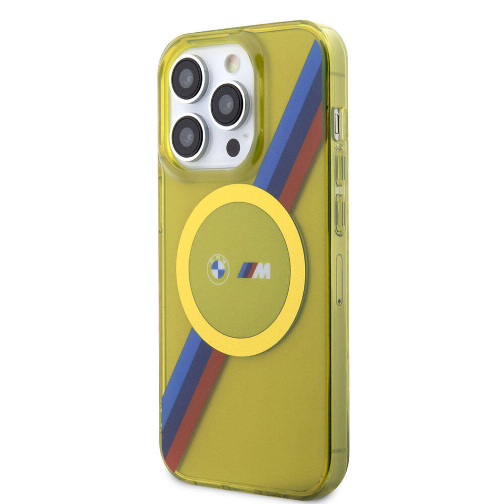 Apple iPhone 15 Pro Max Kılıf BMW M-safe Şarj Özellikli Transparan Tricolor Stripes Orjinal Lisanslı Kapak Yeşil
