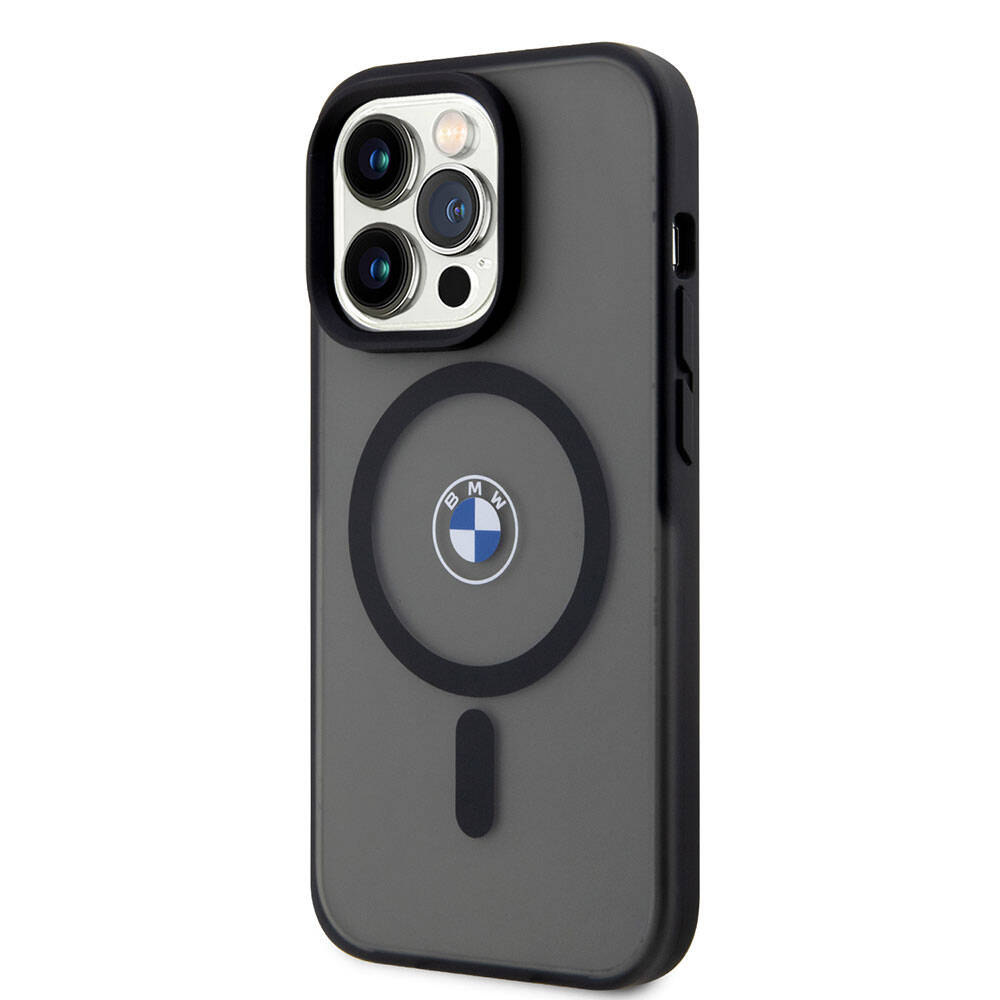 Apple iPhone 15 Pro Max Kılıf BMW Orjinal Lisanslı M-safe Şarj Özellikli IML Baskı Logolu Buzlu Mat Kapak Mavi