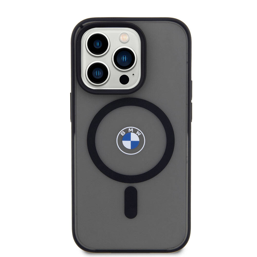 Apple iPhone 15 Pro Max Kılıf BMW Orjinal Lisanslı M-safe Şarj Özellikli IML Baskı Logolu Buzlu Mat Kapak Siyah