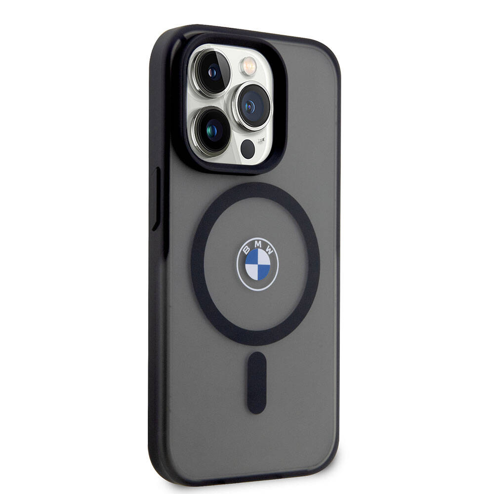 Apple iPhone 15 Pro Max Kılıf BMW Orjinal Lisanslı M-safe Şarj Özellikli IML Baskı Logolu Buzlu Mat Kapak Siyah