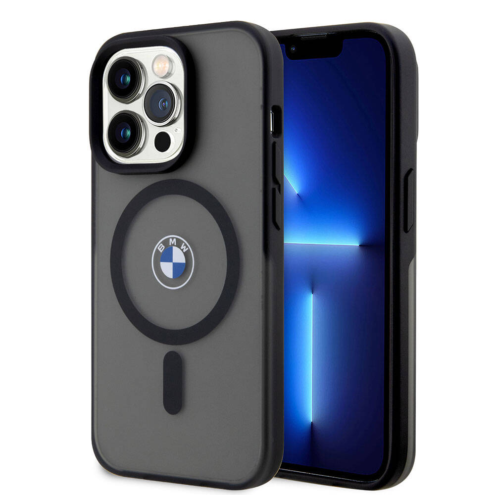 Apple iPhone 15 Pro Max Kılıf BMW Orjinal Lisanslı M-safe Şarj Özellikli IML Baskı Logolu Buzlu Mat Kapak Siyah