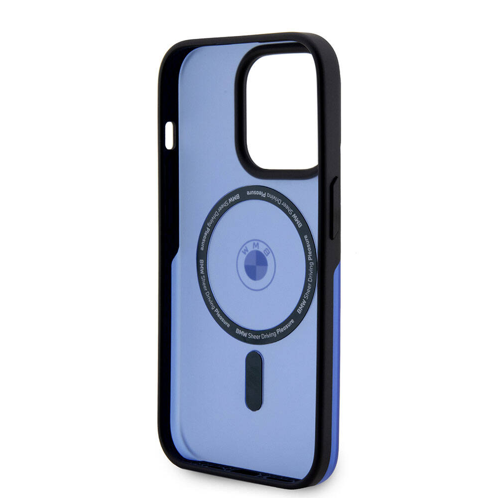 Apple iPhone 15 Pro Max Kılıf BMW Orjinal Lisanslı M-safe Şarj Özellikli IML Baskı Logolu Buzlu Mat Kapak Mavi