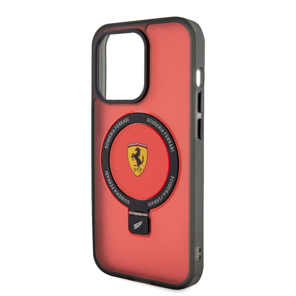 Apple iPhone 15 Pro Max Kılıf Ferrari M-safe Şarj Özellikli Standlı Buzlu Yüzey Dizayn Kapak Siyah