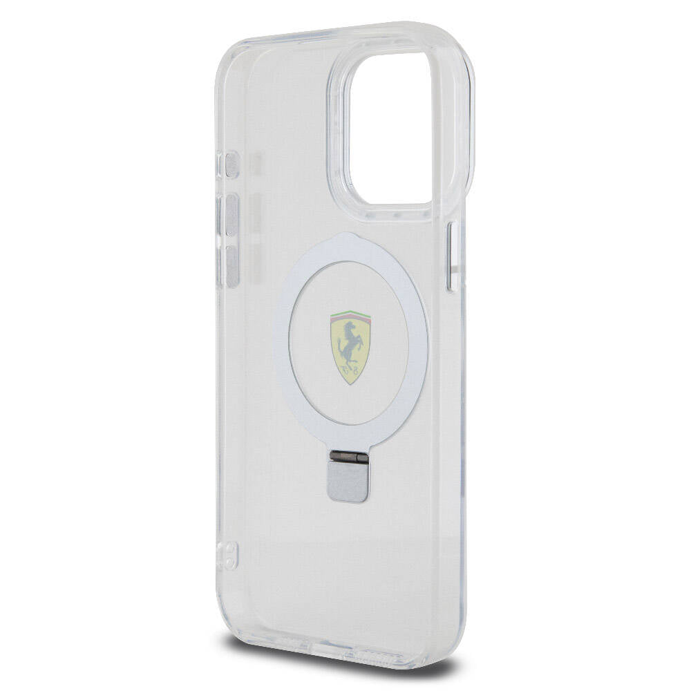 Apple iPhone 15 Pro Max Kılıf Ferrari M-safe Şarj Özellikli Standlı Buzlu Yüzey Dizayn Kapak Siyah