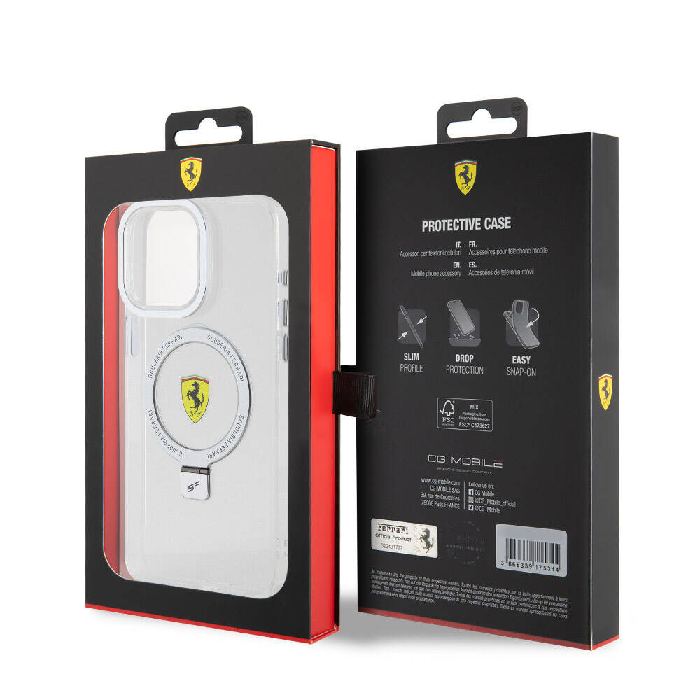Apple iPhone 15 Pro Max Kılıf Ferrari M-safe Şarj Özellikli Standlı Buzlu Yüzey Dizayn Kapak Siyah