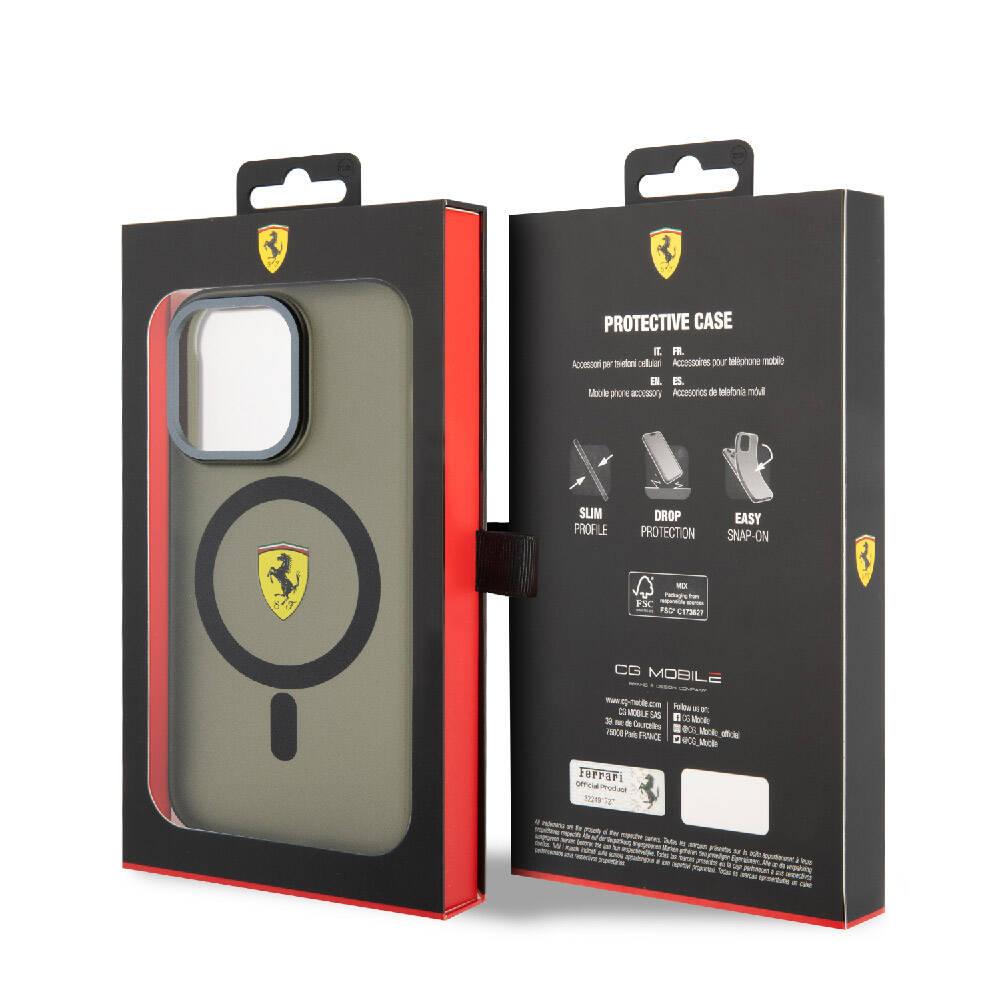 Apple iPhone 15 Pro Max Kılıf Ferrari Orjinal Lisanslı M-safe Şarj Özellikli Kontrast Bumper Kapak Kırmızı