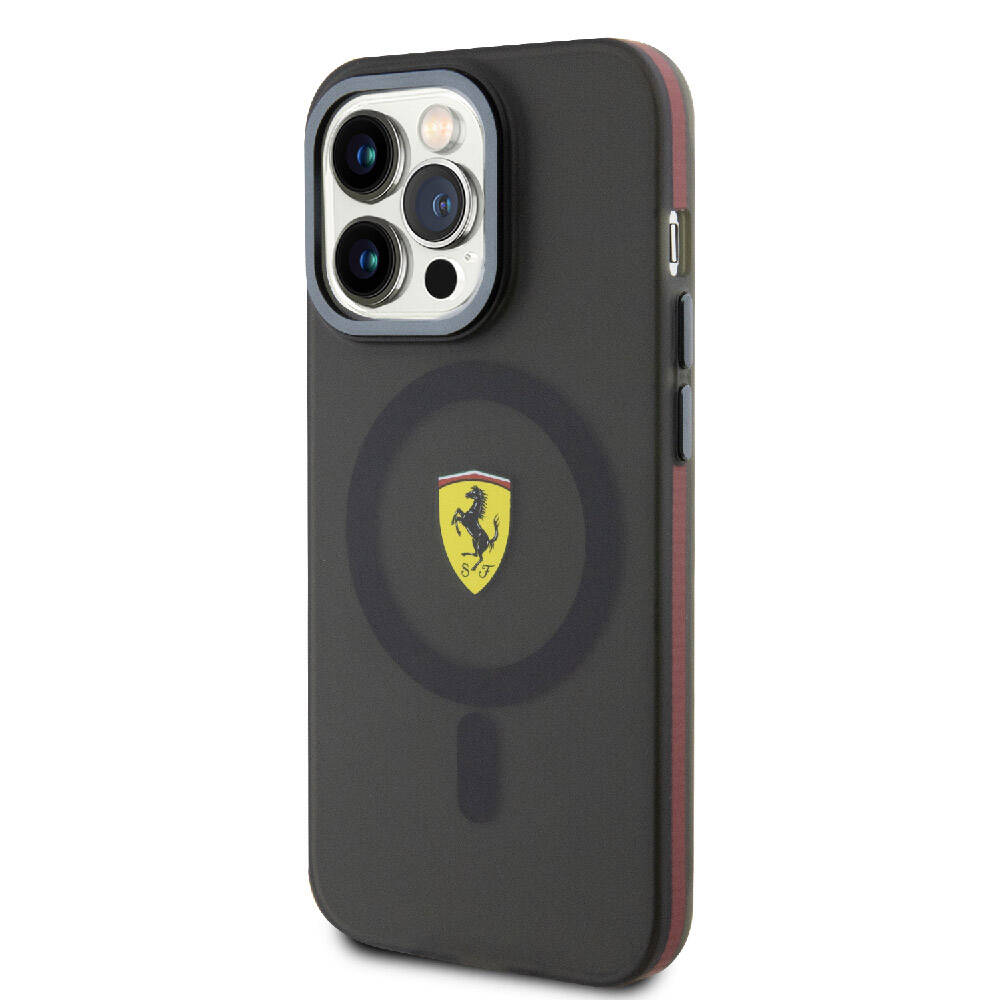 Apple iPhone 15 Pro Max Kılıf Ferrari Orjinal Lisanslı M-safe Şarj Özellikli Kontrast Bumper Kapak Siyah