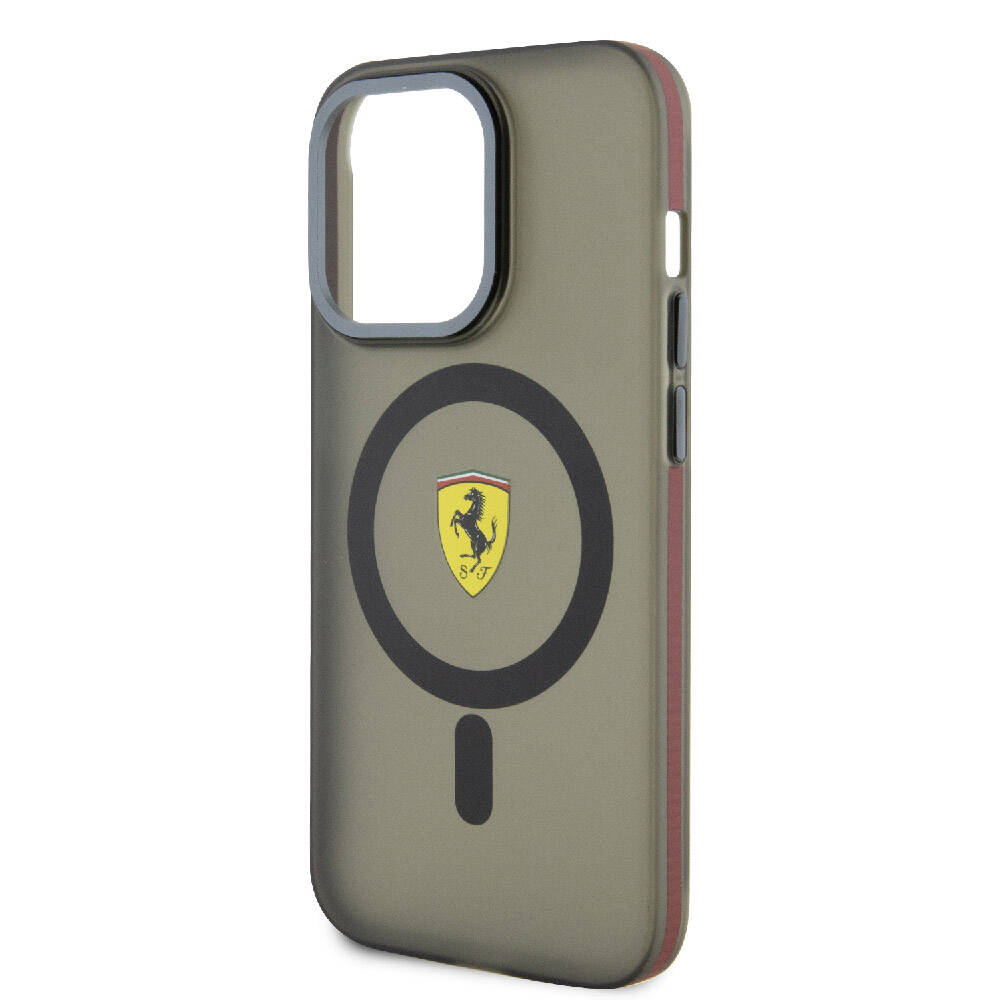 Apple iPhone 15 Pro Max Kılıf Ferrari Orjinal Lisanslı M-safe Şarj Özellikli Kontrast Bumper Kapak Siyah