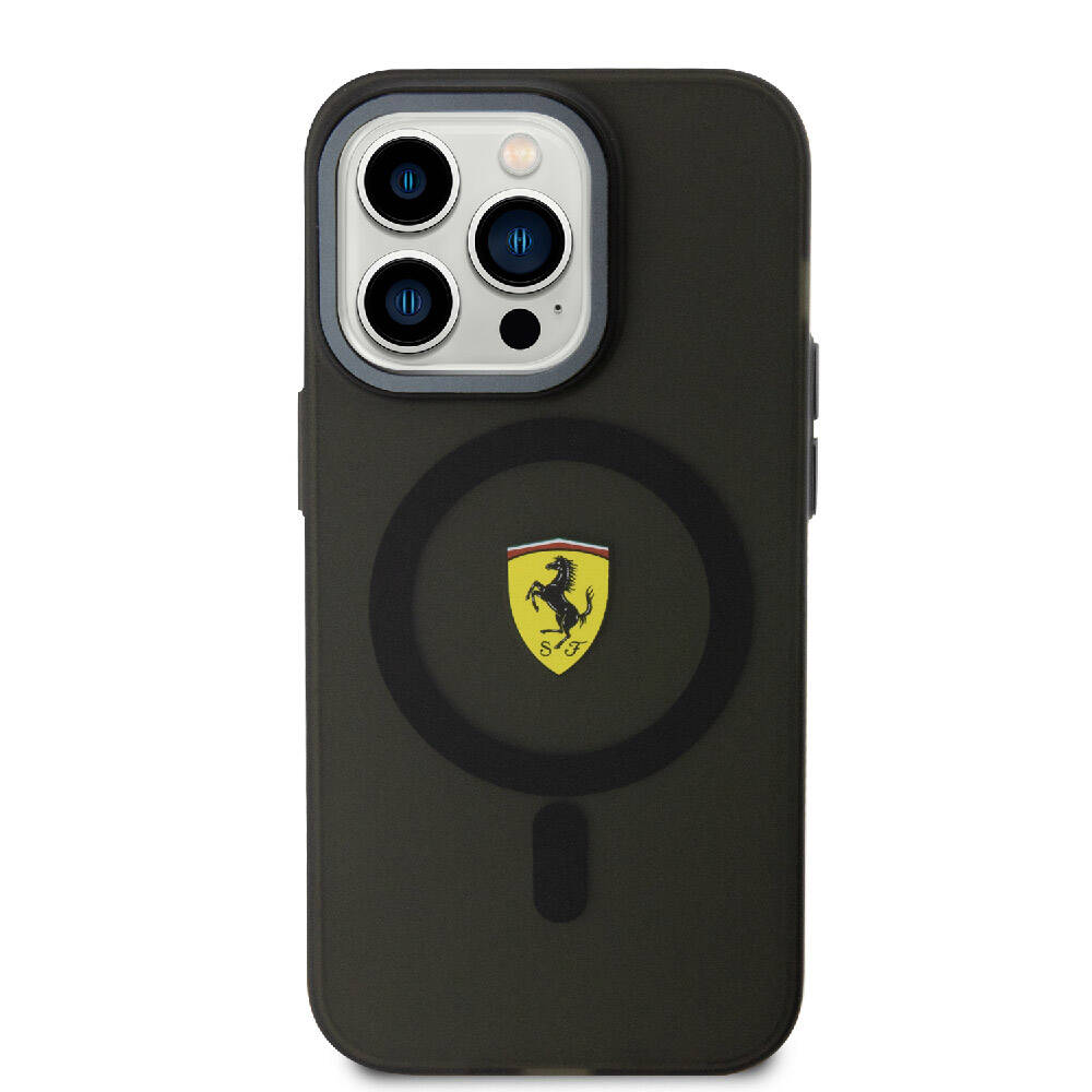 Apple iPhone 15 Pro Max Kılıf Ferrari Orjinal Lisanslı M-safe Şarj Özellikli Kontrast Bumper Kapak Siyah