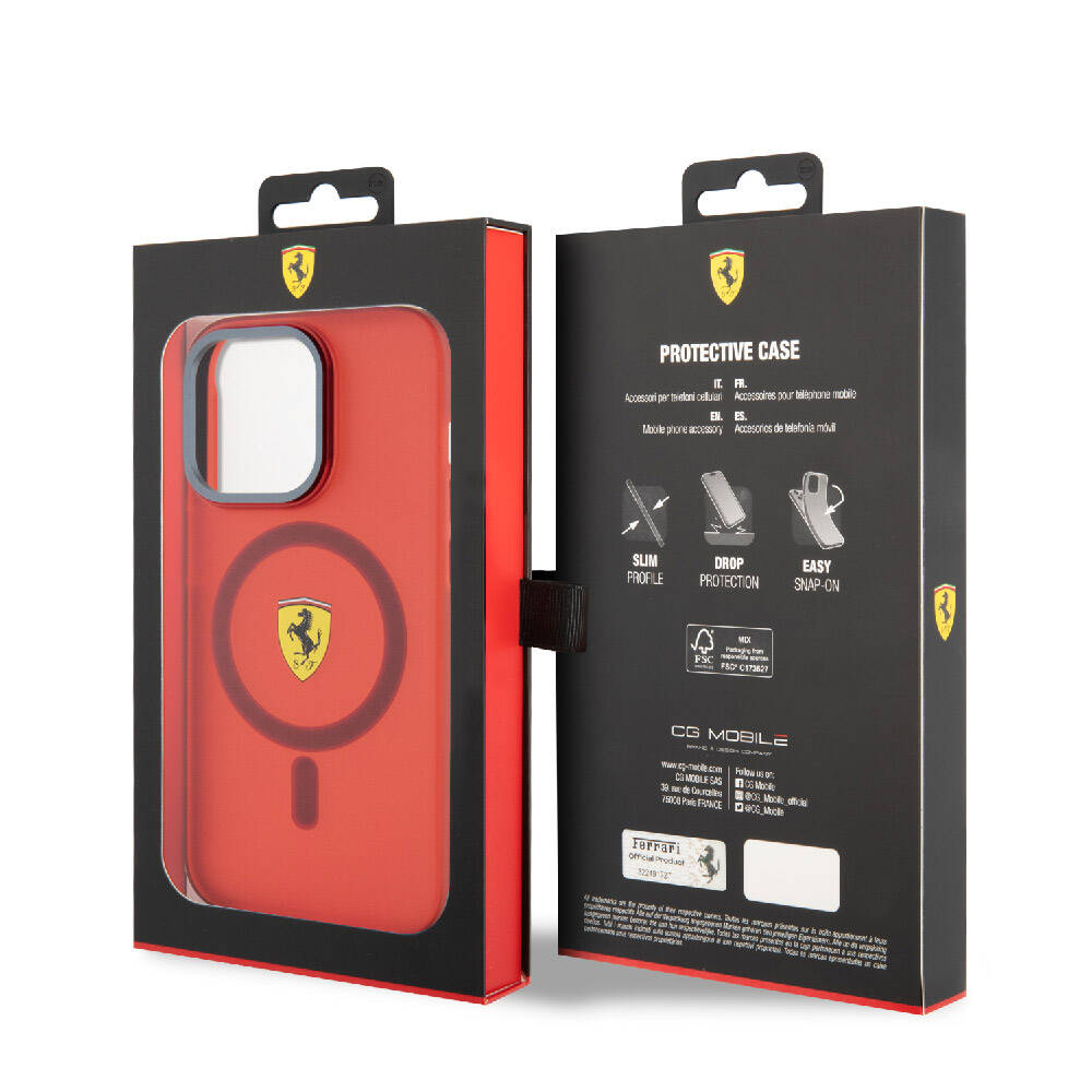 Apple iPhone 15 Pro Max Kılıf Ferrari Orjinal Lisanslı M-safe Şarj Özellikli Kontrast Bumper Kapak Kırmızı