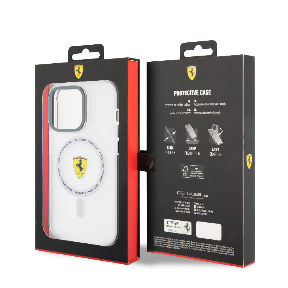 Apple iPhone 15 Pro Max Kılıf Ferrari Orjinal Lisanslı M-safe Şarj Özellikli Kontrast Bumper SF Ring Kapak Kırmızı