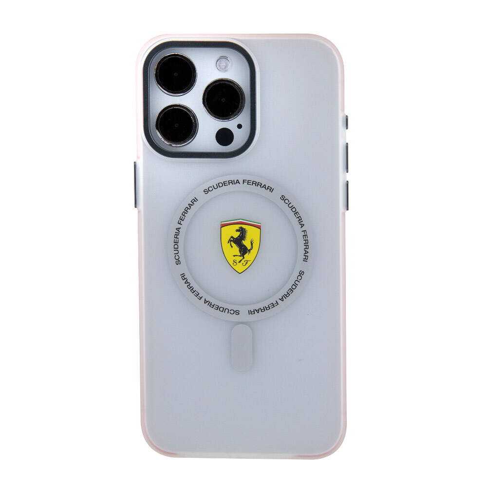 Apple iPhone 15 Pro Max Kılıf Ferrari Orjinal Lisanslı M-safe Şarj Özellikli Kontrast Bumper SF Ring Kapak Siyah