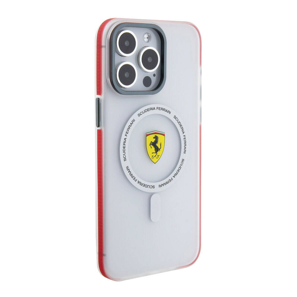 Apple iPhone 15 Pro Max Kılıf Ferrari Orjinal Lisanslı M-safe Şarj Özellikli Kontrast Bumper SF Ring Kapak Kırmızı