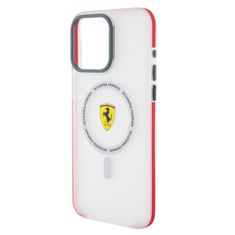 Apple iPhone 15 Pro Max Kılıf Ferrari Orjinal Lisanslı M-safe Şarj Özellikli Kontrast Bumper SF Ring Kapak Kırmızı