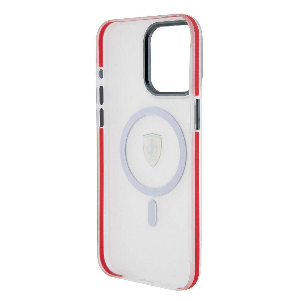 Apple iPhone 15 Pro Max Kılıf Ferrari Orjinal Lisanslı M-safe Şarj Özellikli Kontrast Bumper SF Ring Kapak Kırmızı