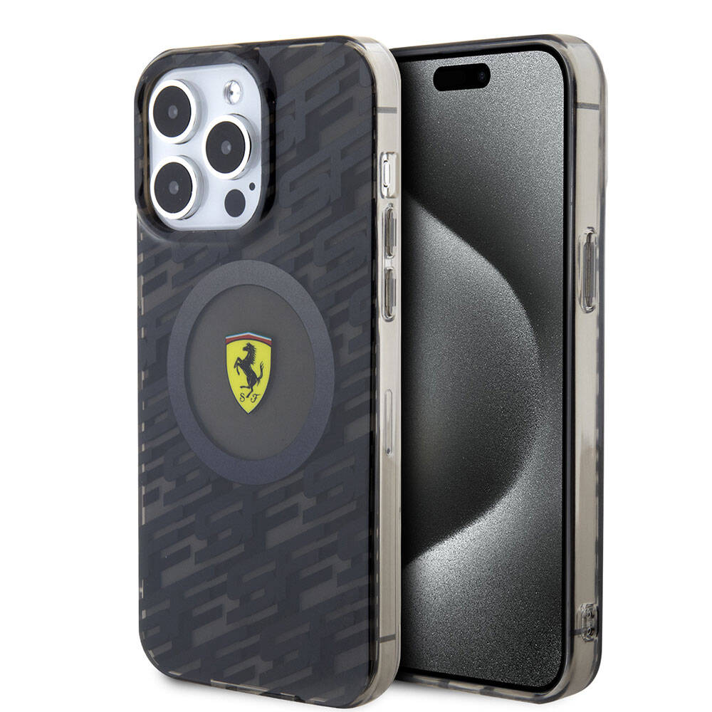 Apple iPhone 15 Pro Max Kılıf Ferrari Orjinal Lisanslı M-safe Şarj Özellikli Multi SF Kapak Gri