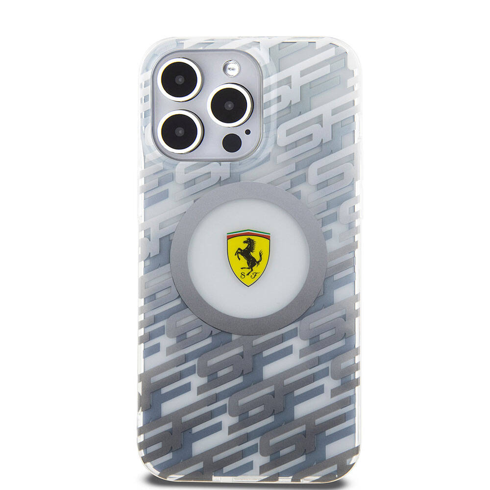 Apple iPhone 15 Pro Max Kılıf Ferrari Orjinal Lisanslı M-safe Şarj Özellikli Multi SF Kapak Gri