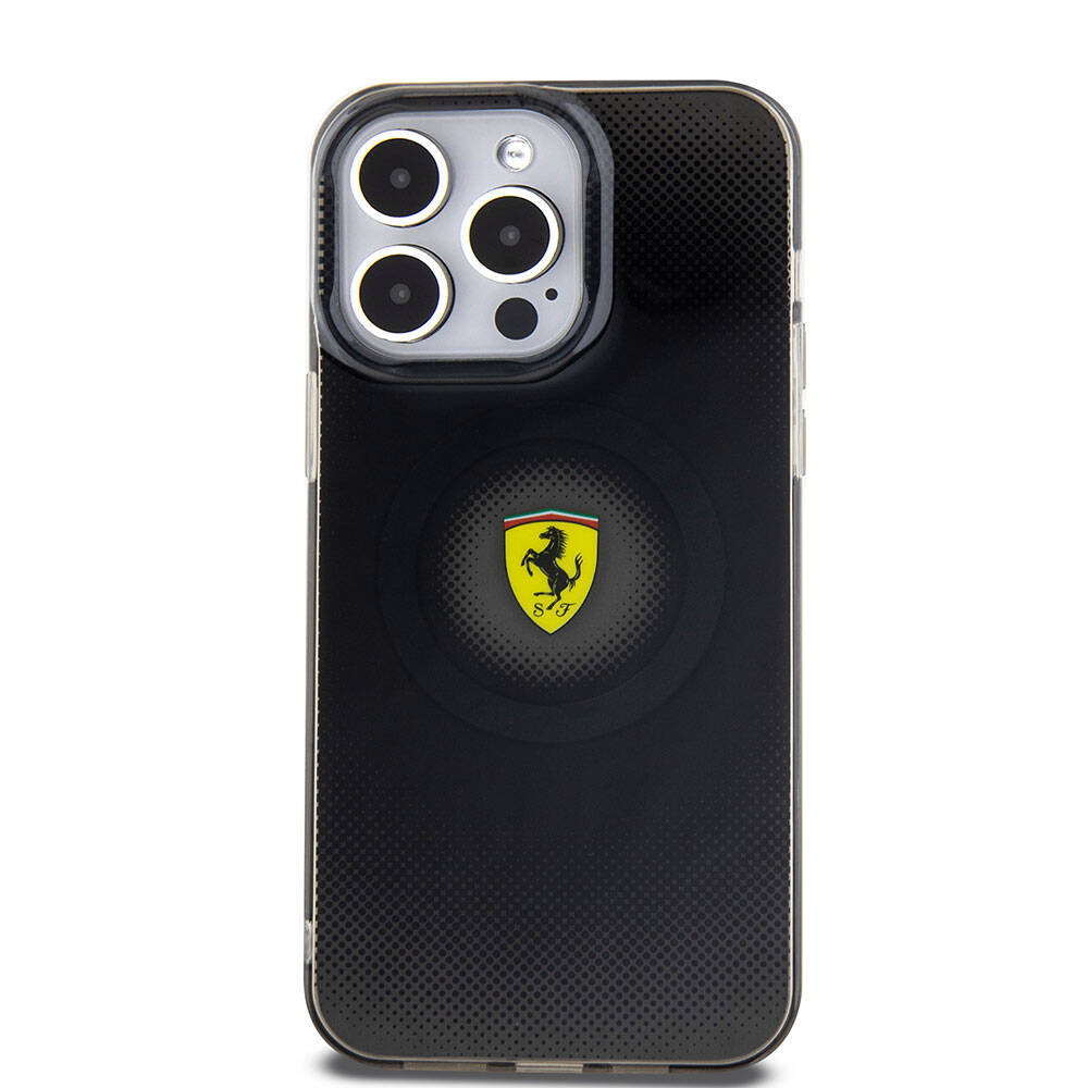 Apple iPhone 15 Pro Max Kılıf Ferrari Orjinal Lisanslı M-safe Şarj Özellikli Parçalanan Noktalar Desenli Kapak Kırmızı