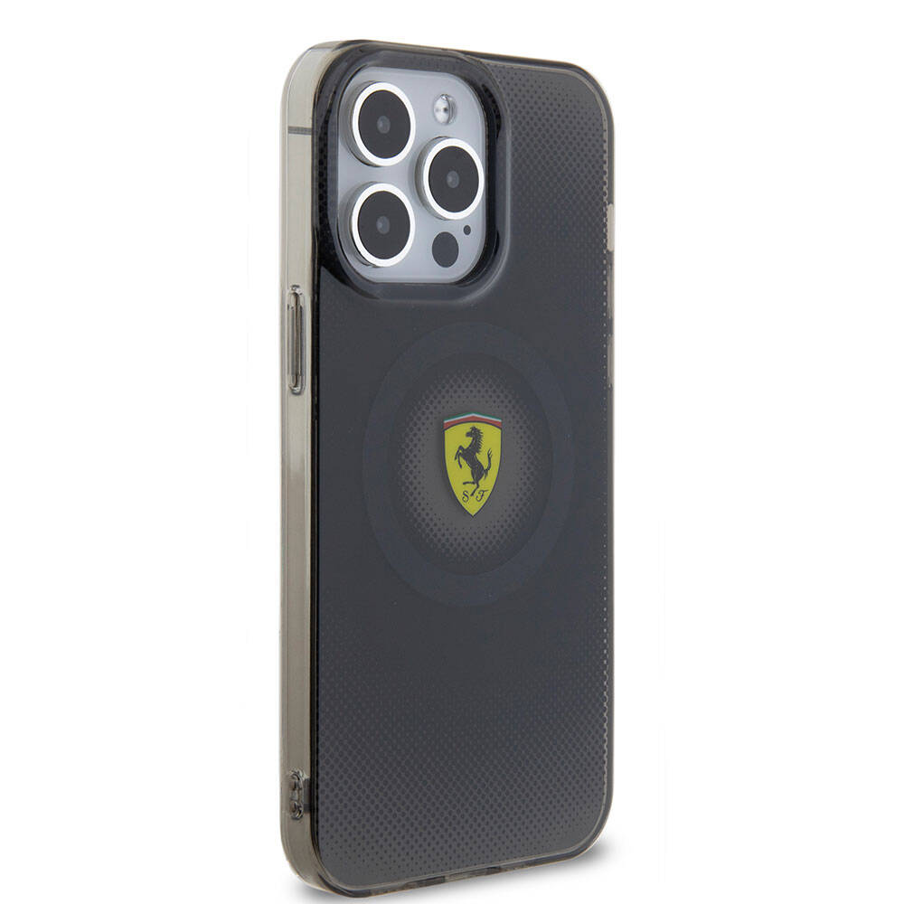 Apple iPhone 15 Pro Max Kılıf Ferrari Orjinal Lisanslı M-safe Şarj Özellikli Parçalanan Noktalar Desenli Kapak Kırmızı