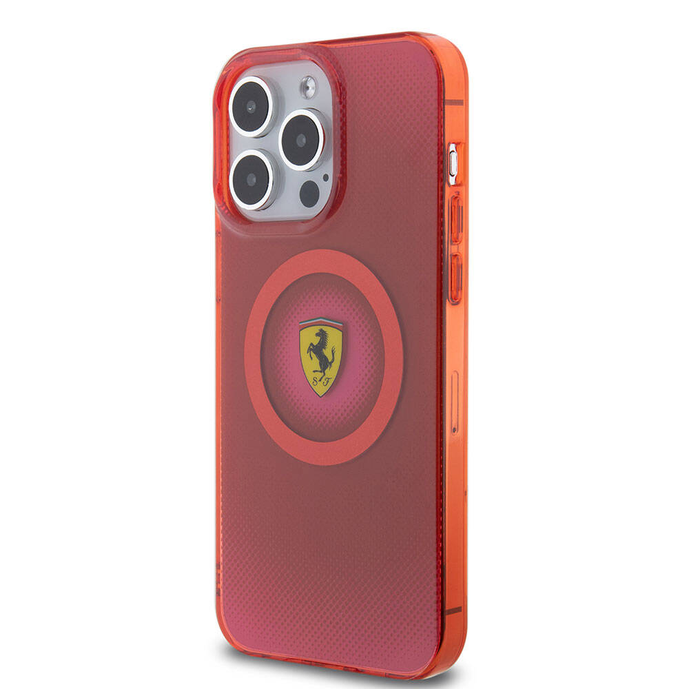 Apple iPhone 15 Pro Max Kılıf Ferrari Orjinal Lisanslı M-safe Şarj Özellikli Parçalanan Noktalar Desenli Kapak Sarı