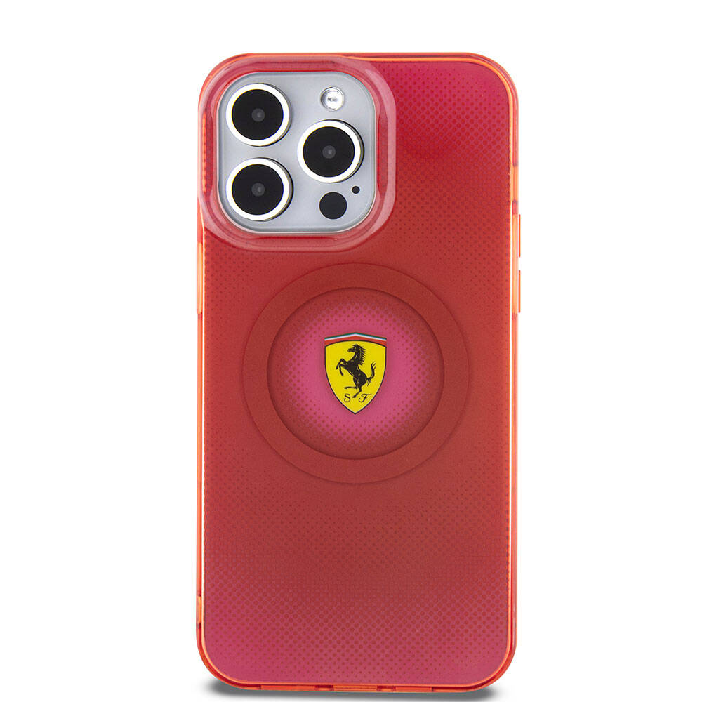 Apple iPhone 15 Pro Max Kılıf Ferrari Orjinal Lisanslı M-safe Şarj Özellikli Parçalanan Noktalar Desenli Kapak Kırmızı