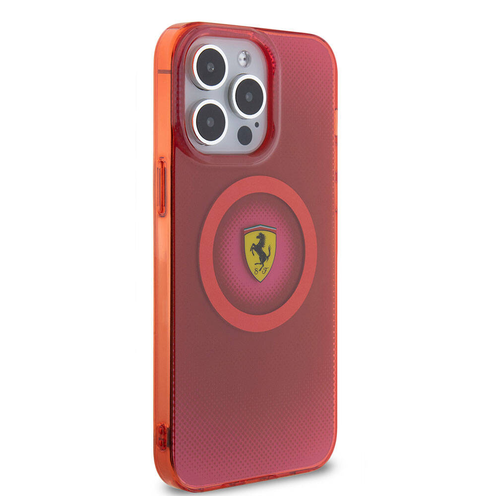 Apple iPhone 15 Pro Max Kılıf Ferrari Orjinal Lisanslı M-safe Şarj Özellikli Parçalanan Noktalar Desenli Kapak Sarı