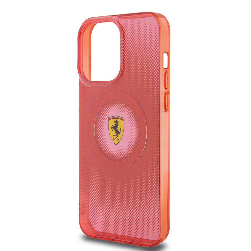 Apple iPhone 15 Pro Max Kılıf Ferrari Orjinal Lisanslı M-safe Şarj Özellikli Parçalanan Noktalar Desenli Kapak Sarı