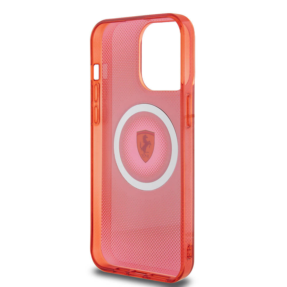 Apple iPhone 15 Pro Max Kılıf Ferrari Orjinal Lisanslı M-safe Şarj Özellikli Parçalanan Noktalar Desenli Kapak Sarı