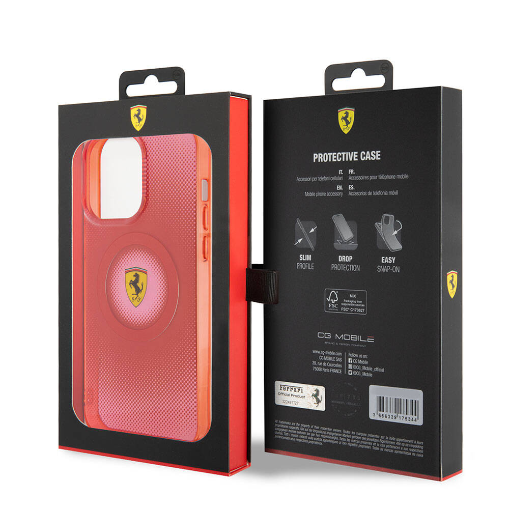 Apple iPhone 15 Pro Max Kılıf Ferrari Orjinal Lisanslı M-safe Şarj Özellikli Parçalanan Noktalar Desenli Kapak Sarı