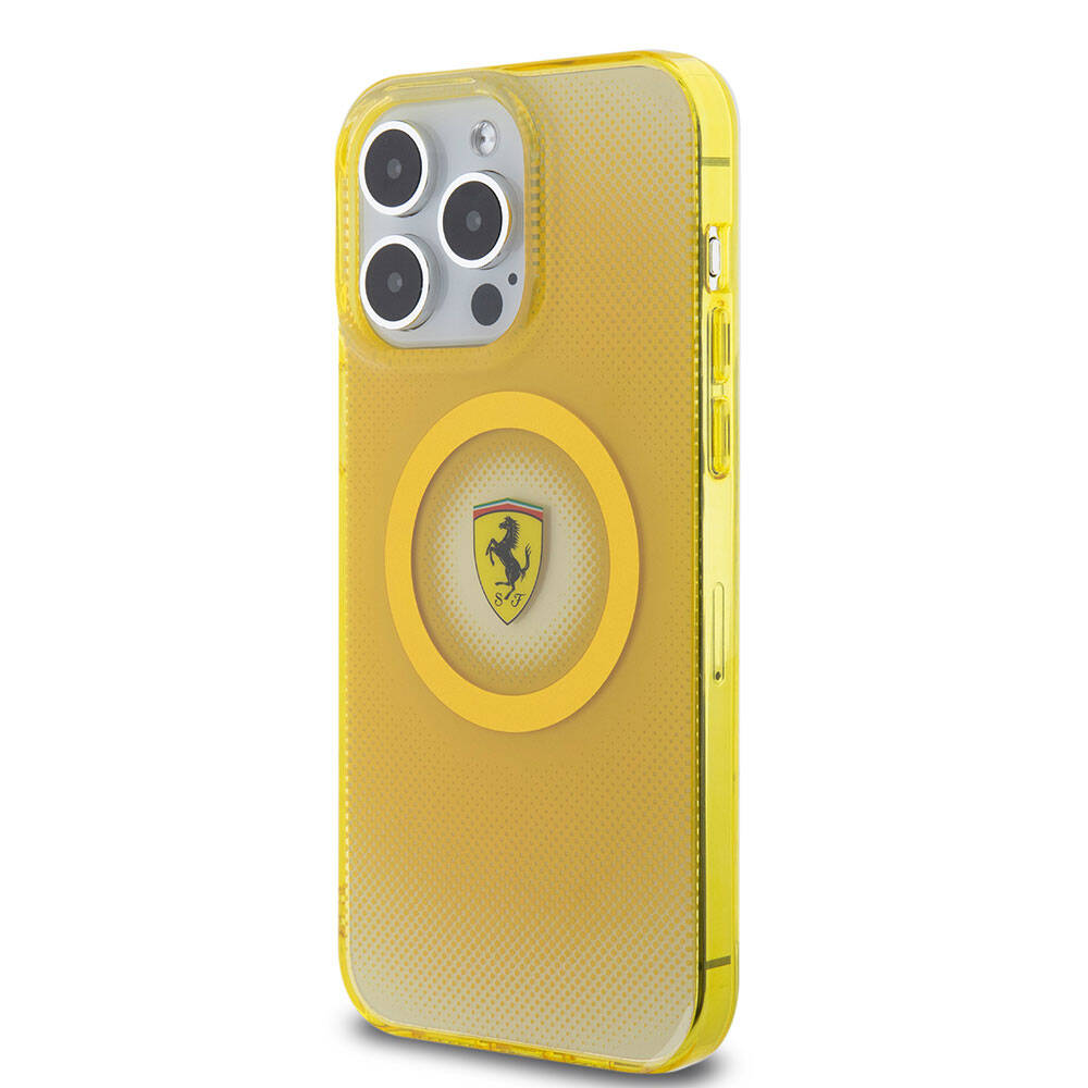 Apple iPhone 15 Pro Max Kılıf Ferrari Orjinal Lisanslı M-safe Şarj Özellikli Parçalanan Noktalar Desenli Kapak Kırmızı
