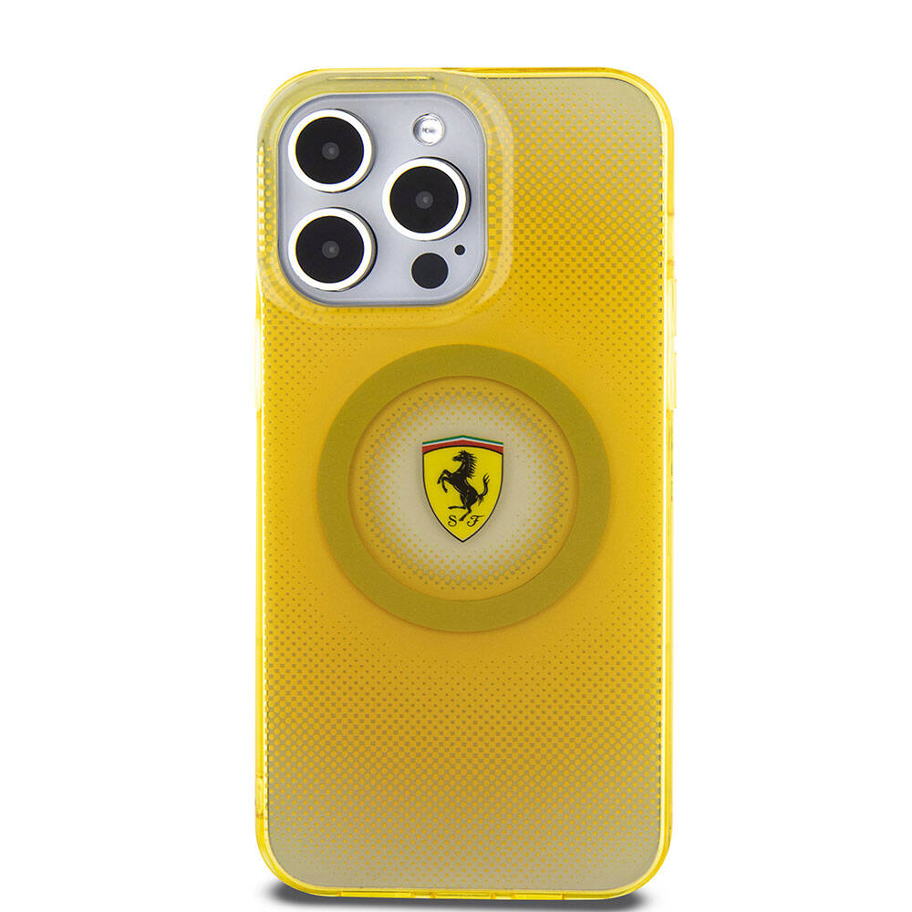 Apple iPhone 15 Pro Max Kılıf Ferrari Orjinal Lisanslı M-safe Şarj Özellikli Parçalanan Noktalar Desenli Kapak Kırmızı