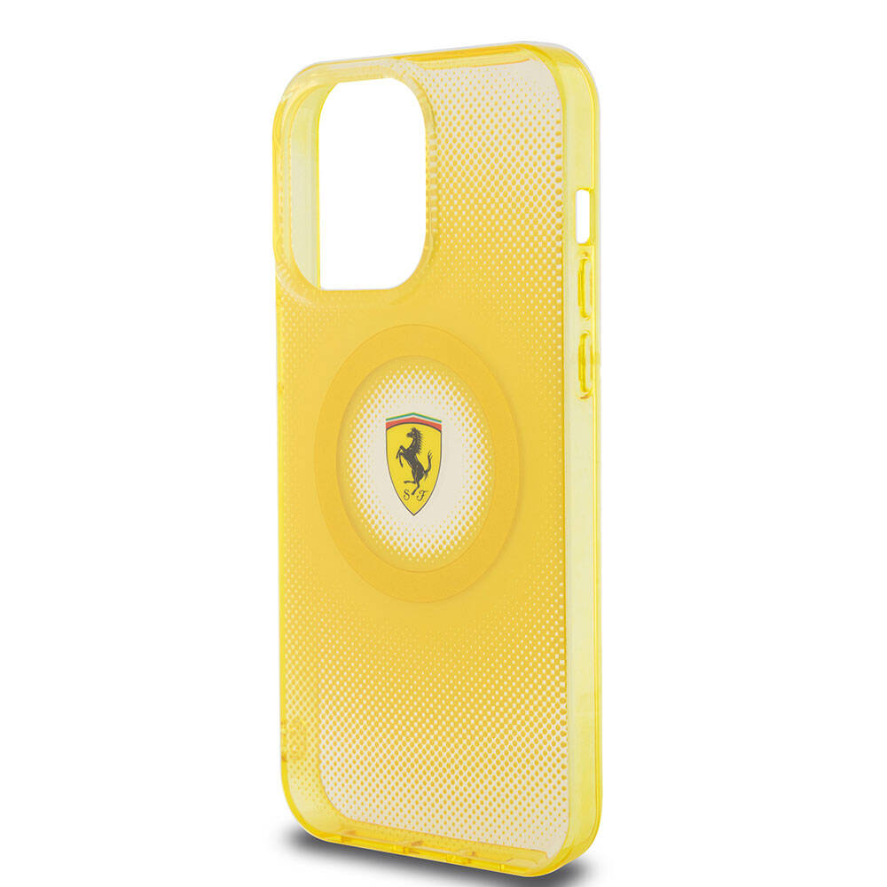 Apple iPhone 15 Pro Max Kılıf Ferrari Orjinal Lisanslı M-safe Şarj Özellikli Parçalanan Noktalar Desenli Kapak Kırmızı
