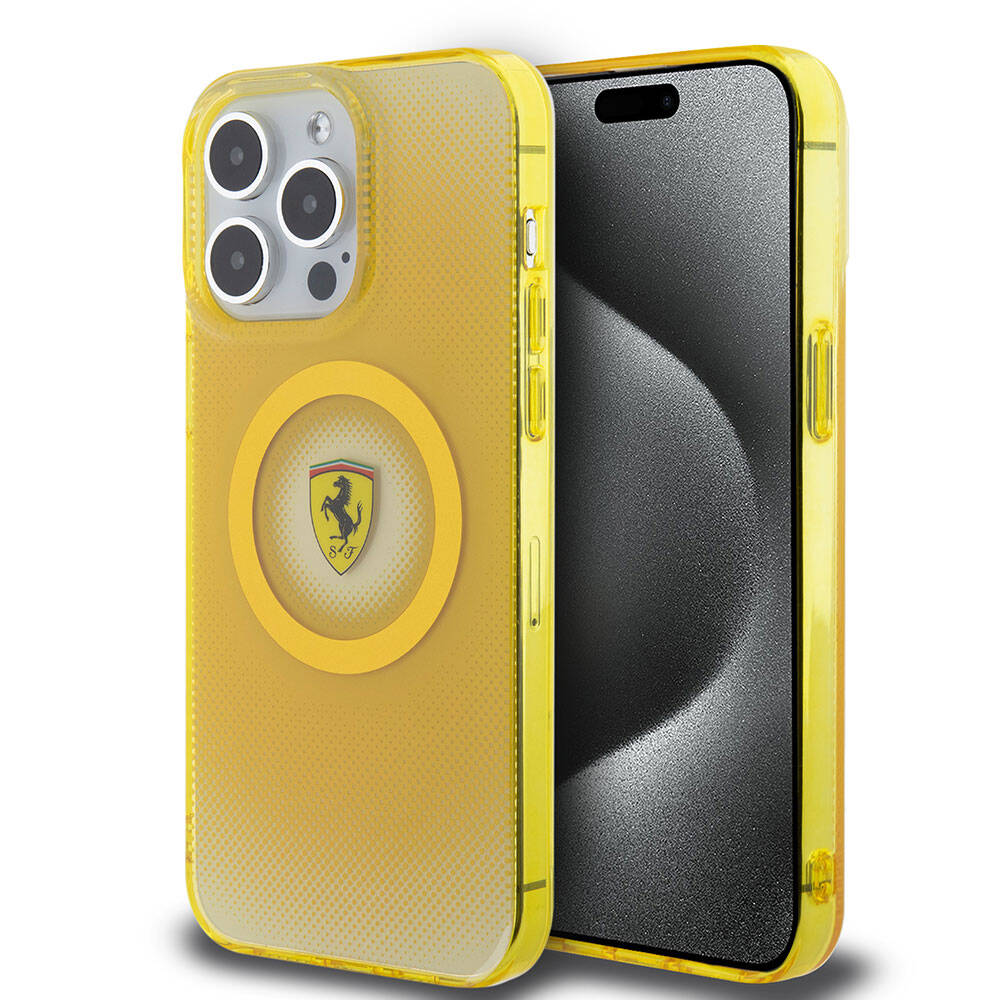 Apple iPhone 15 Pro Max Kılıf Ferrari Orjinal Lisanslı M-safe Şarj Özellikli Parçalanan Noktalar Desenli Kapak