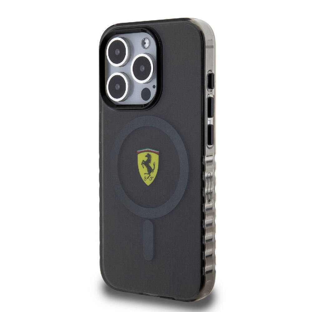 Apple iPhone 15 Pro Max Kılıf Ferrari Orjinal Lisanslı M-safe Şarj Özellikli Tırtıklı Kenar Tasarımlı Ortalanmış Logo Kapak Kırmızı