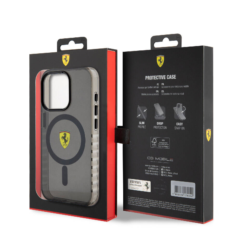 Apple iPhone 15 Pro Max Kılıf Ferrari Orjinal Lisanslı M-safe Şarj Özellikli Tırtıklı Kenar Tasarımlı Ortalanmış Logo Kapak Kırmızı