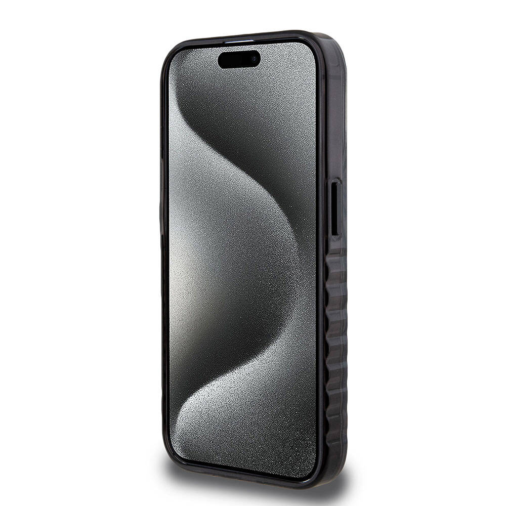 Apple iPhone 15 Pro Max Kılıf Ferrari Orjinal Lisanslı M-safe Şarj Özellikli Tırtıklı Kenar Tasarımlı Ortalanmış Logo Kapak Renksiz