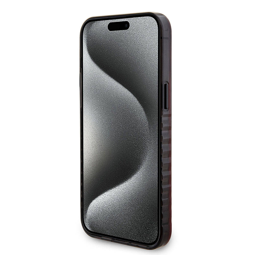 Apple iPhone 15 Pro Max Kılıf Ferrari Orjinal Lisanslı M-safe Şarj Özellikli Tırtıklı Kenar Tasarımlı Ortalanmış Logo Kapak Renksiz