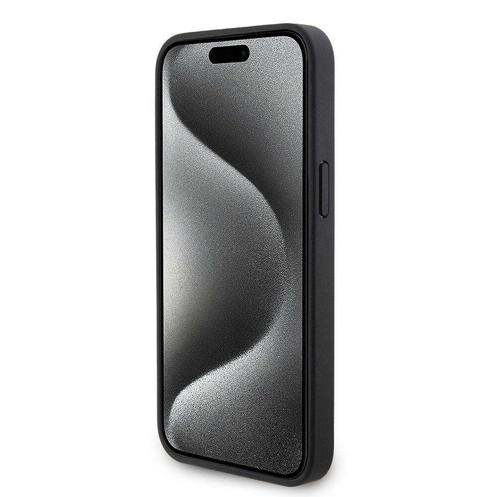 Apple iPhone 15 Pro Max Kılıf Ferrari Orjinal Lisanslı PU Delikli Arka Yüzey Metal Logolu Dikişli Büyük SF Yazılı Kapak Siyah