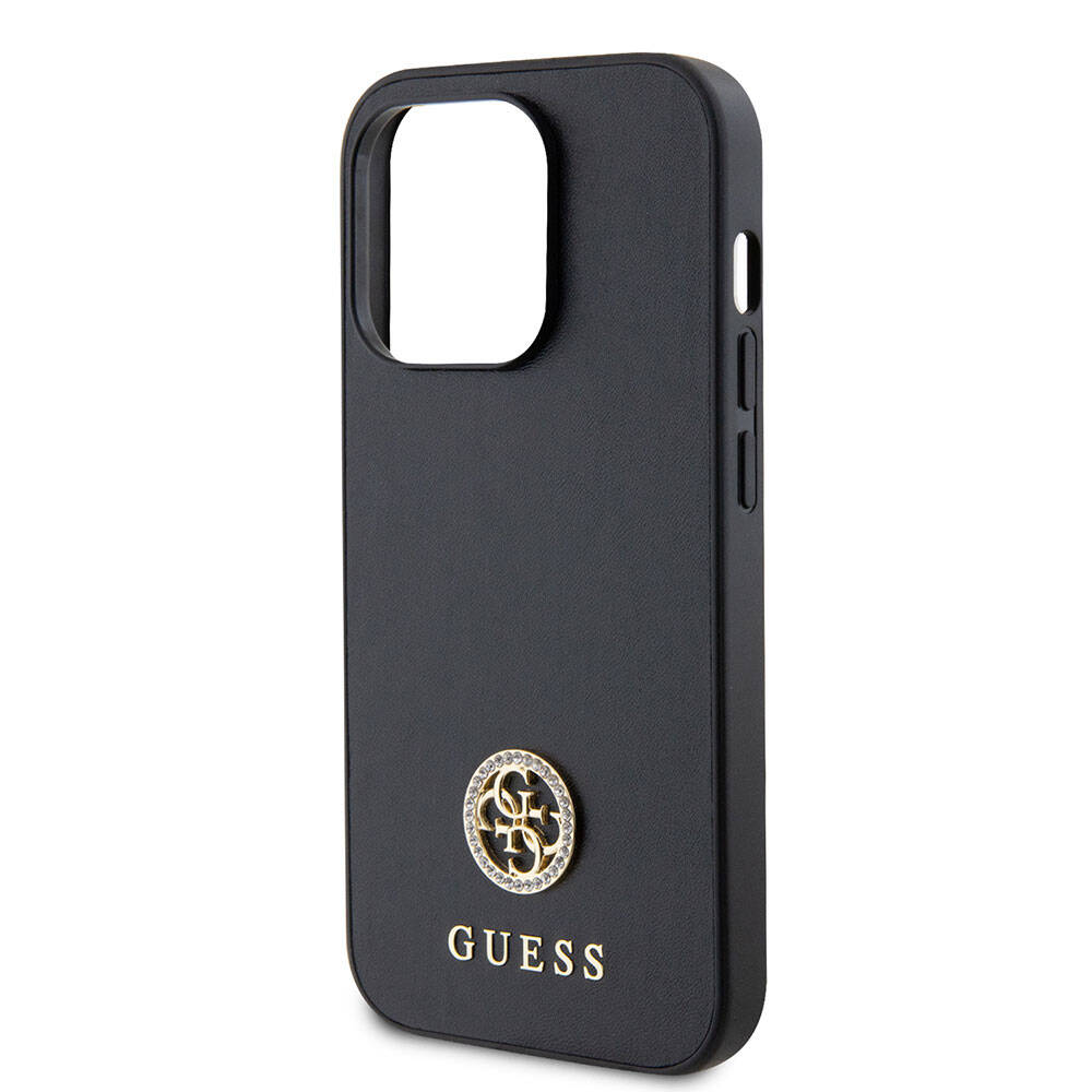 Apple iPhone 15 Pro Max Kılıf Guess Orjinal Lisanslı Deri 4G Metal Logo Strass Kapak Gold