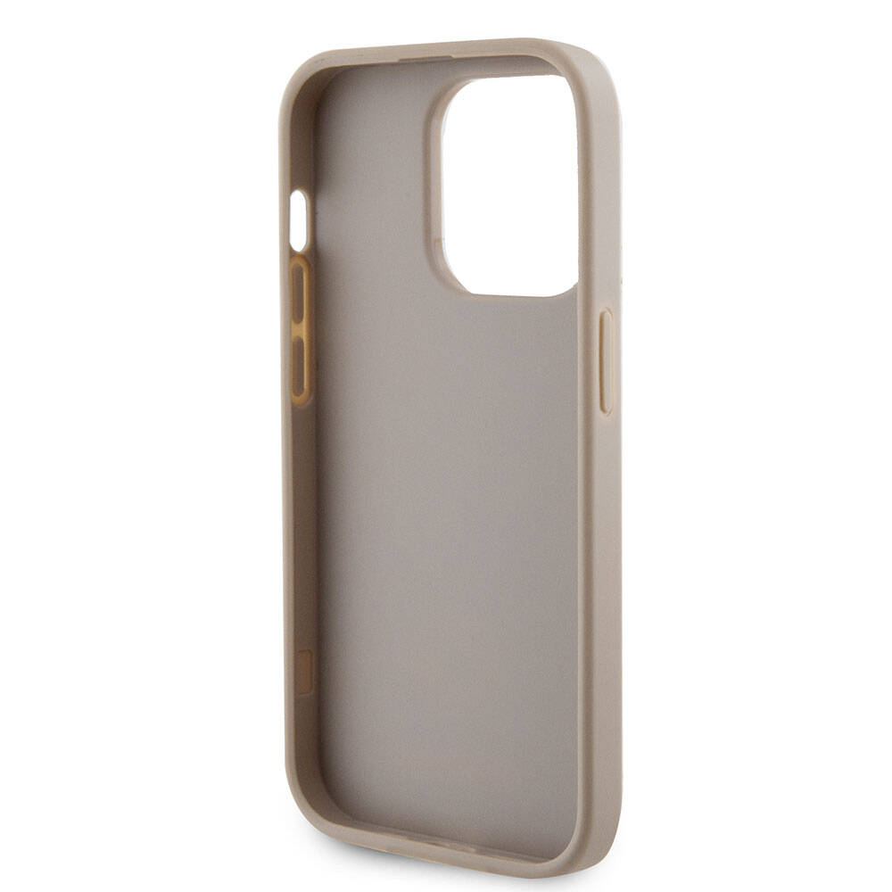 Apple iPhone 15 Pro Max Kılıf Guess Orjinal Lisanslı Deri 4G Metal Logo Strass Kapak Gold
